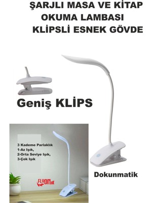 Normadia Şarjlı Klipsli Kitap Okuma Işığı 14 Led, 3 Mod, Masa ve Kitap Içi Kullanım