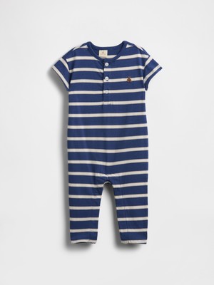 Gap Bebek Koyu Mavi Brannan Bear Henley Bodysuit Pamuklu Kısa Kollu Çizgili Tasarım