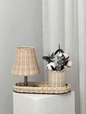 Normadia 4'lü Rattan Masa Lambası Seti, Eskitme Gold, Düzenleyici, Mini Vazo, Pamukürün