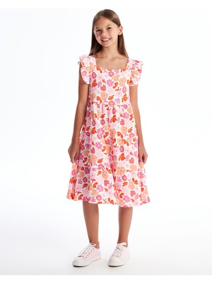 Lc Waikiki Yeni Sezon Kare Yaka Çiçekli Kız Çocuk Elbise