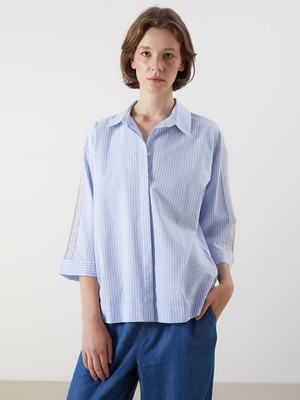 Lc Waikiki Yeni Sezon Çizgili Dantel Detaylı Kadın Gömlek