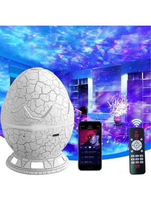 Moresun Buğz Çatlak Dinozor Yumurtası Tasarımlı Projektörlü Gece Lambası Bluetooth Özellikli