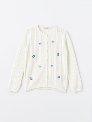 Lc Waikiki Yeni Sezon Bisiklet Yaka Çiçek Nakışlı Kız Çocuk Triko Hırka