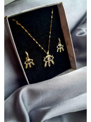 Initium Xuping Paslanmaz Çelik 14K Altın Kaplama Göz Mode Sevgililer Günü Hediye Seti (Kolye ve Küpe)