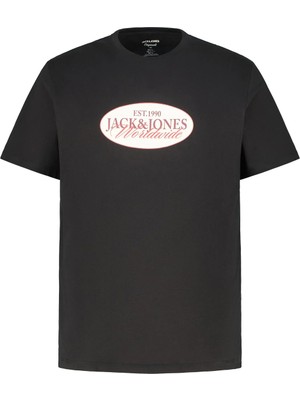 Jack & Jones Jack Jones Jorcatskılls Front Tee Ss Cn Fst Pls Erkek Siyah Büyük Beden Tshirt 12298346-02