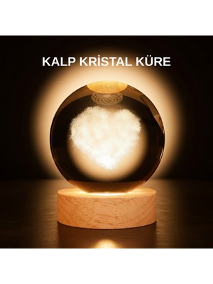Selfbuysell Romantik Kalpli Kristal Cam Küre Usb’li Işıklı Dekoratif Obje