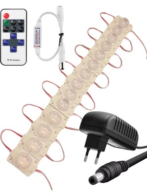 Powerr Led Aydınlatma 20 Adet 24 Volt 1,5 Watt Tek Lensli 6500K Beyaz 3030 Smd LED Modül 12A Tek Renk Rf Dimmer 2A Priz Tipi Adaptör Set