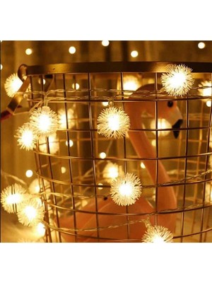 Normadia Renkli Ponponlu Kar Tanesi Eklenebilir 5m Dekoratif LED Işık, 2 Modlu