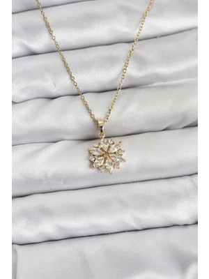 Moresun Buğz 316L Çelik Zincir Gold Renk Lotus Model Zirkon Taşlı Kadın Kolye