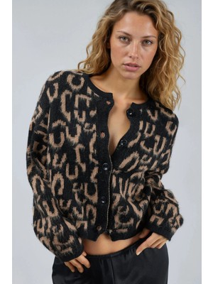 Hiccup Kadınlar MY FASHION Jakarlı Uzun Kollu Düğmeli Hırka Deve Kahvesi