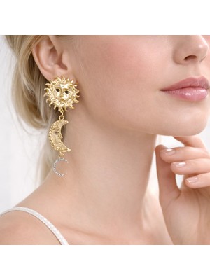 Güneş Ay Figürlü Gold Renk Marka Model Küpe