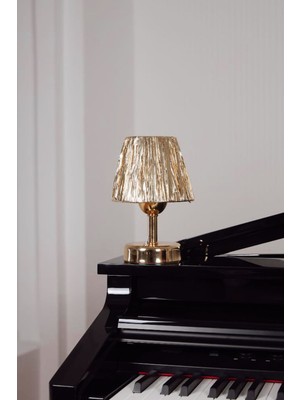 Normadia Modern Kablosuz LED Masa Lambası, Gold Varak ve Parlak Gold Ayaklı Dekorasyon