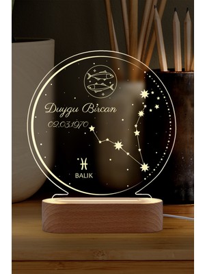 Normadia Kişiye Özel LED Gece Lambası, Astroloji Burç Temalı, Yumuşak Işıkli, Huzur Verici