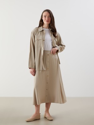 Lc Waikiki Yeni Sezon Beli Lastikli Keten Görünümlü Kadın Etek