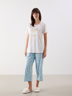 Lc Waikiki Yeni Sezon Bisiklet Yaka Baskılı Hamile Kaprili Pijama Takımı