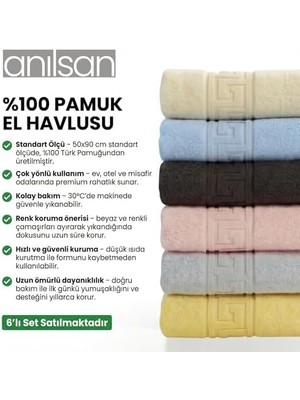 Skygo 6'lı El ve Yüz Havlusu Seti (50X90 Cm) -%100 Pamuk, Yüksek Emici, Grek Desenli - Ev, Otel, Spa ve Banyo Için Lüks Havlu Seti Günlük Kullanıma Uygun