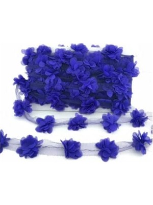 Skygo - Lacivert Lazer Kesim Çiçek Tül 1 Metre