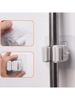 Skygo Yapışkanlı Pratik Mop ve Süpürge Tutucu Seti 4 Adet - Duvara Monte, Güçlü Yapışkan, Kolay Kurulum