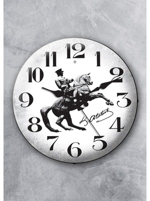 Skygo 36 cm Gerçek Bombe Cam Akar Saniye Sessiz Mekanizma Dekoratif Atatürk Duvar Saati