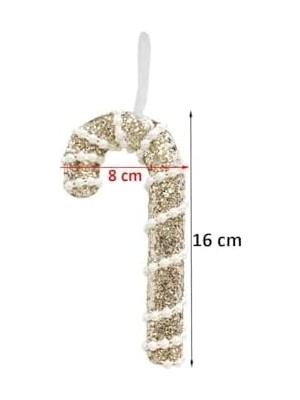 Skygo Astaş Inci Şeritli Baston Şeker Desenli Yılbaşı Süsü 17 Santimetre