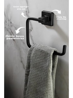 Skygo Ömür Boyu Paslanmaz Kare Havluluk Havlu Askısı Siyah D-007
