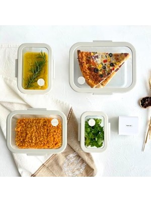 Skygo Glace Vakumlu Cam Saklama Kabı Bej 5 Parça Set