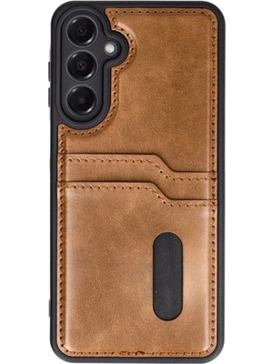 Buğz Samsung Galaxy A55 5g Kılıf Sara Kartvizitli Deri Kılıf - Taba