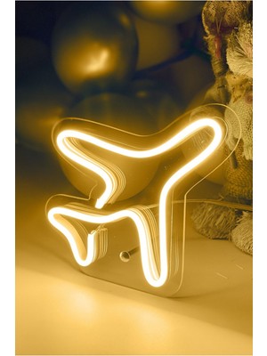 Normadia Renkli Neon LED Işıklı Uçak Şekilli Çocuk Odası Tablosu 16X16 cm