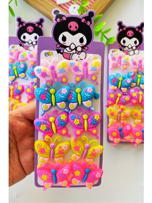 Kız Çocuk Kelebek Figürlü Renkli Lastik Toka 5 Çift 10 Adet