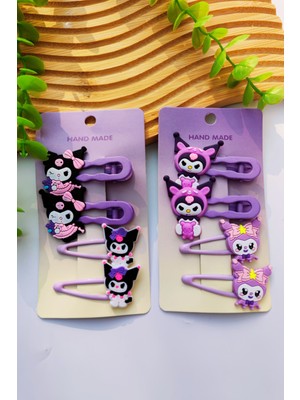 Kız Çocuk Kuromi Toka (2 Adet Metal Pens - 2 Adet Çıtçıt Toka )