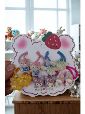 Kuromi & My Melody & Pompompurin & Cinnamoroll & Hello Kity Figürlü 5 Çift Toka