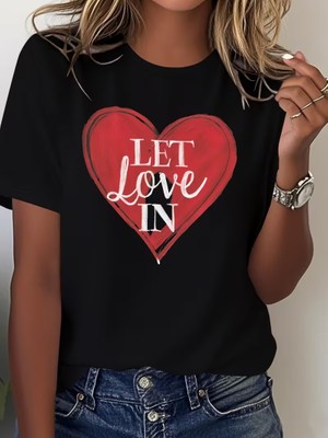 Eymora Kalp Desenli Kırmızı Tişört