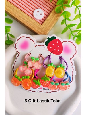 Kız Çocuk Meyve Figürlü Lastik Toka( 5 Çift - 10 Adet )