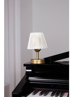 Normadia Beyaz Deri Kablosuz Masa Lambası, Eskitme Gold Ayaklı Abajur Aydınlatma