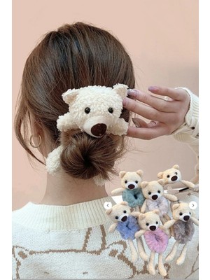 1 Adet Peluş Ayıcık Toka Tüylü Simit Toka Topuz Tokası