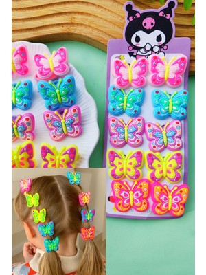 Kız Çocuk Kelebek Figürlü Renkli Lastik Toka 5 Çift 10 Adet