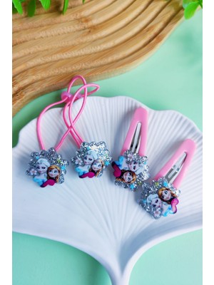 Elsa Figürlü Lastik Toka ve Elsa Figürlü Çıtçıt Toka (2 Adet Lastik 2 Adet Çıtçıt)