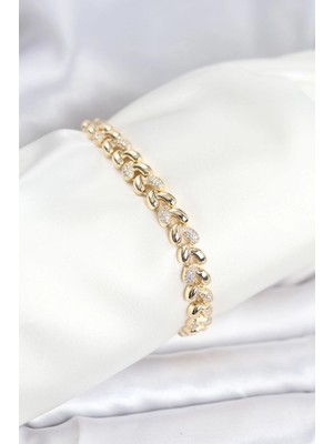 Alvo Store Buğz Pirinç Gold Renk Vıp Seri Sarmal Damla Model Zirkon Taşlı Kadın Bileklik