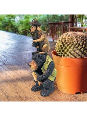 Skygo HF665394 Balıkçı Arkadaşları Siyah Ayı ve Köpek Heykeli, Tam Renkli