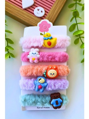 Kız Çocuk Peluş 5'li Lastik Toka