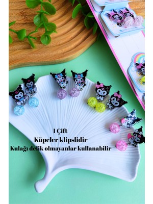 Kız Çocuk Kuromi Sallantılı Klipsli Küpe 1 Çift (Kulağı Delik Olmayanlar Da Kullanabilir)