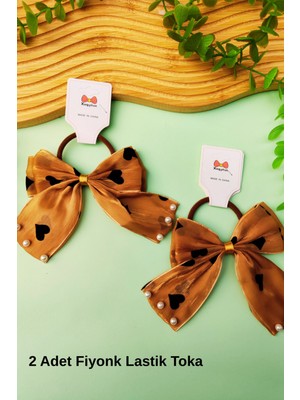 2'li Kalp Desenli Inci Detaylı Fiyonk Lastik Toka