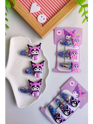 Içleri Pulcuklu Kuromi Çıt-Çıt Toka 3 Adet