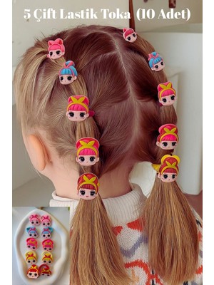 Kız Figürlü 5 Çift Lastik Toka Seti (10 Adet)