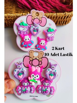 Kuromi Kız Çocuk Lastik Toka Seti (2 Kart - 10 Adet Lastik )