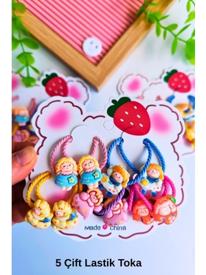 Kız Çocuk Kız Figürlü Lastik Toka ( 5 Çift - 10 Adet )