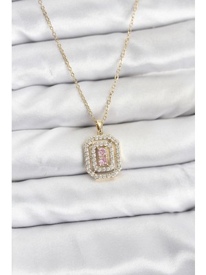 Alvo Store Buğz 316L Çelik Zincir Gold Renk Plaka Model Zirkon Taşlı Kadın Kolye