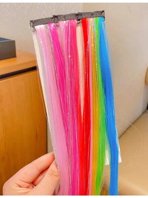 1 Adet Rengarenk Çıt Çıt Postiş Saç Yapay Saç Renkli Sentetik Saç 50 cm