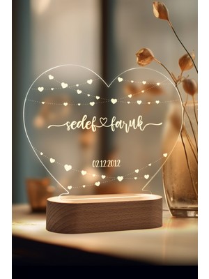 Normadia Minik Kalp Motifli Kişiye Özel Ledli Gece Lambası Çiftlere Özel