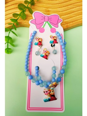 Kız Çocuk Elsa Takı Seti (Kolye - Bileklik -Yüzük-Küpe)Küpeler Kıstırmalıdır